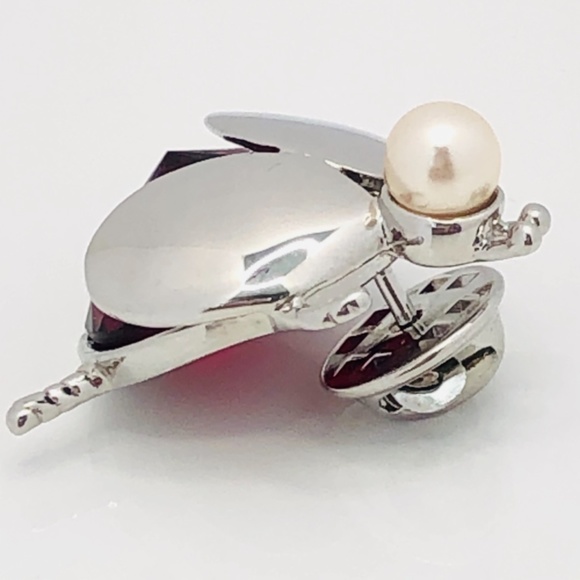 NEW Henri Bendel Silver & Ruby Beetle Brooch Pin - Picture 7 of 9